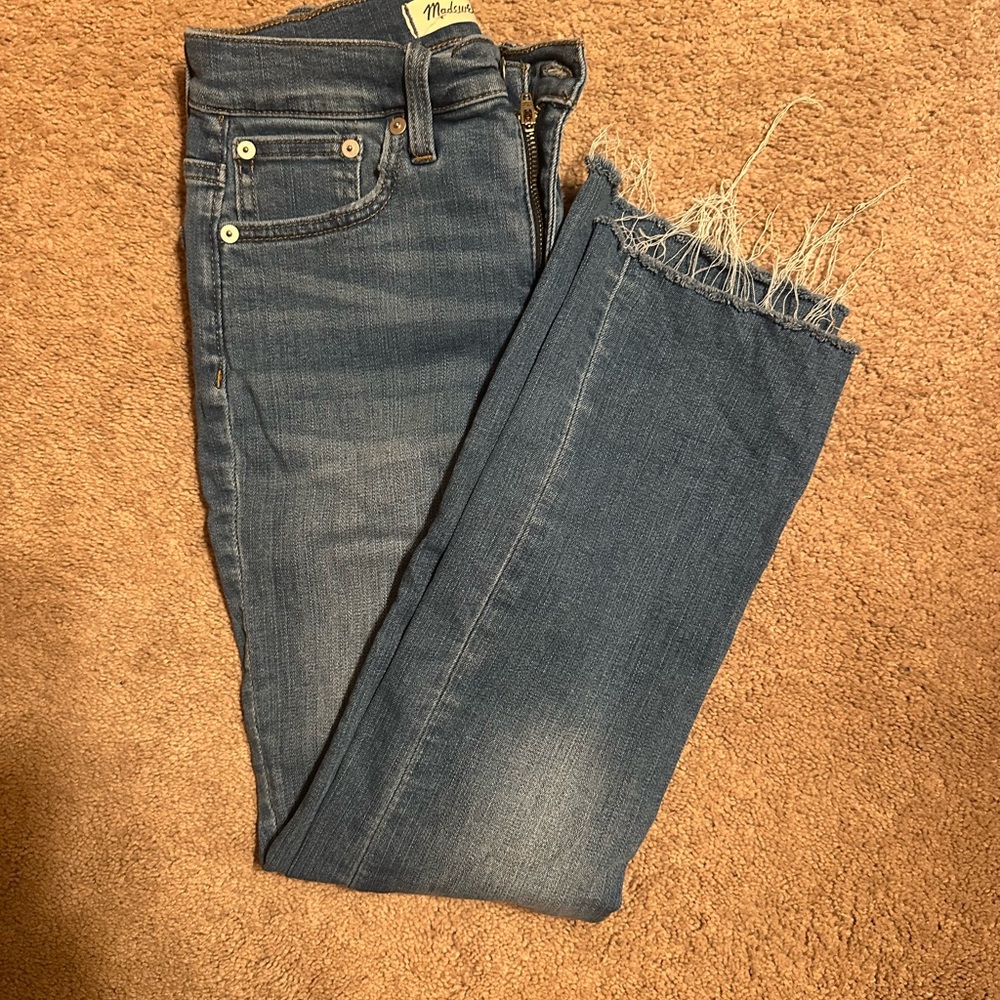 Madewell Dark Blue Frayed Ankle Jeans